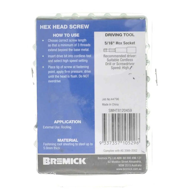 Bremick hex head screw packaging with blue and gray design