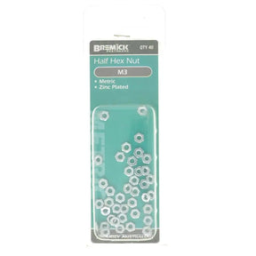 Pack of Brimick half hex nuts on a white background