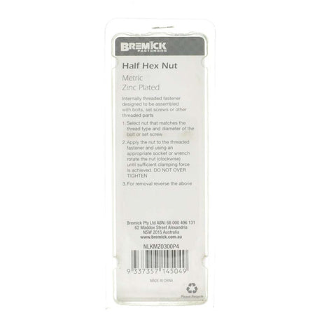 Bremick M3 Half Hex Nut Zinc 40Pcs NLKMZ0300P4