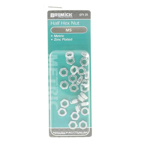 Pack of Bremick half hex nuts on a white background