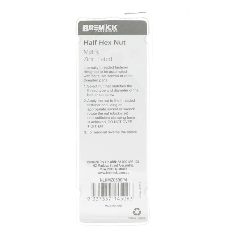 Bremick M5 Half Hex Nut Zinc 25Pcs NLKMZ0500P4