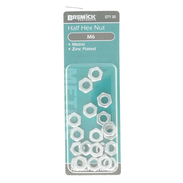 Pack of Bremick half hex nuts on a white background