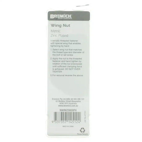 Bremick wing nut packaging with text and branding on a white background