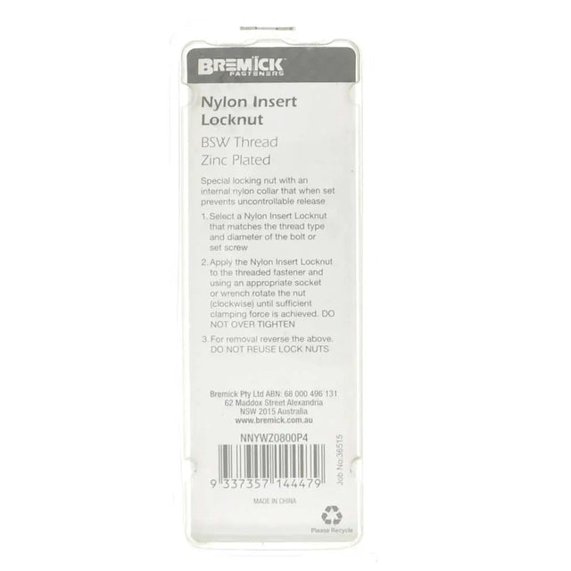 Bremick nylon insert locknut packaging on a white background
