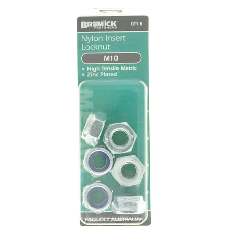 Pack of Bremick nylon insert locknuts with packaging on a white background