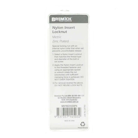 Bremick Nylon Insert Lock Nut M5 Zinc 15Pcs NNYMZ0500P4