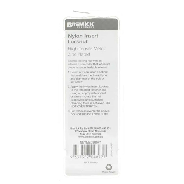 Bremick Nylon Insert Locknut packaging on a white background