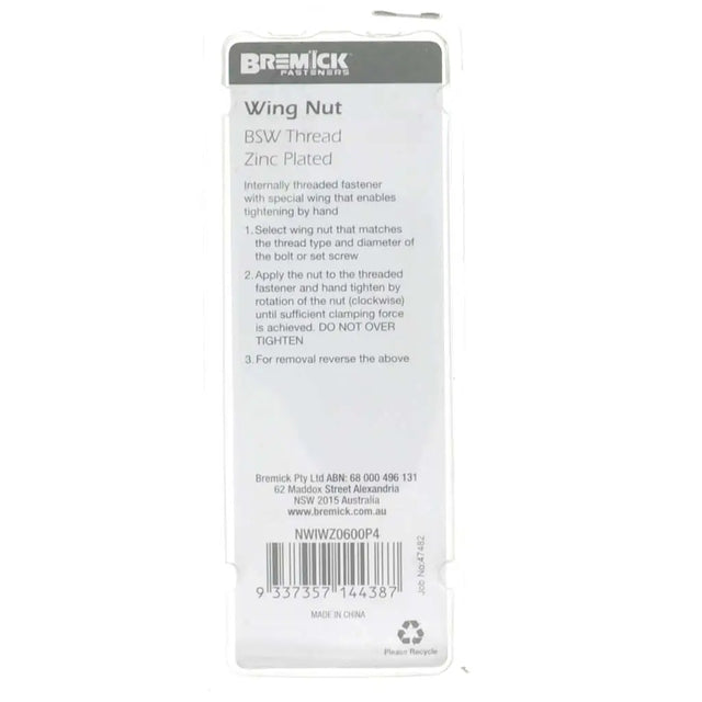 Bremick wing nut packaging with text and branding on a white background