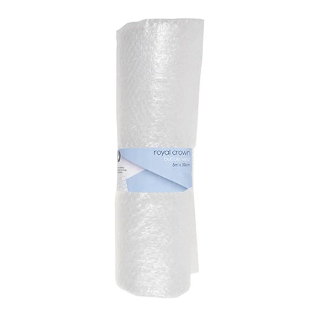 Roll of bubble wrap with a blue label on a white background