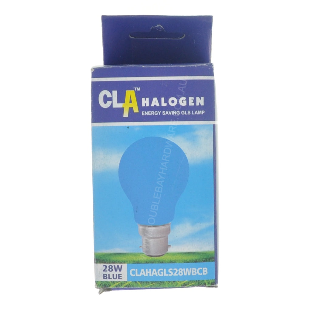CLA GLS Coloured Halogen Light Bulb B22 240V 28W Blue CLAHAGLS28WBCB