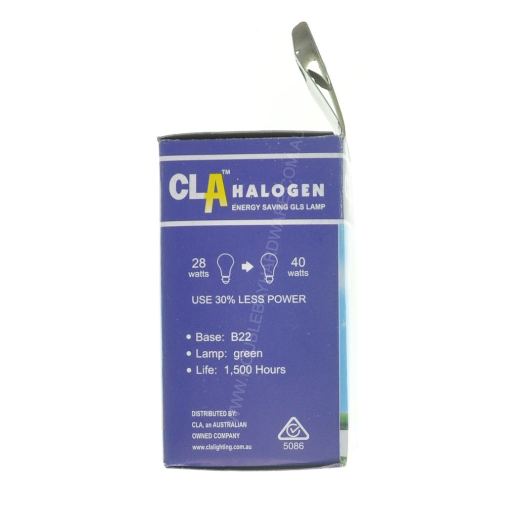 CLA GLS Coloured Halogen Light Bulb B22 240V 28W Green CLAHAGLS28WBCG