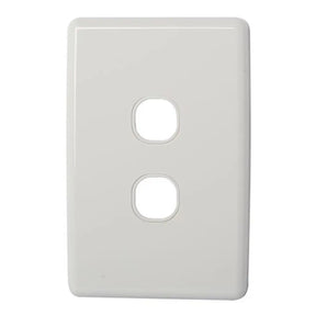 White wall plate with two circular openings on a white background