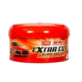 Red container of CRC Extra Cut Cream Polish with a car on the label against a white background