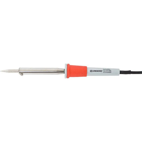 A CRESCENTE soldering iron with a stainless steel tip, a bright orange-red grip, and a white handle with the CRESCENTE brand logo, shown against a plain white background.