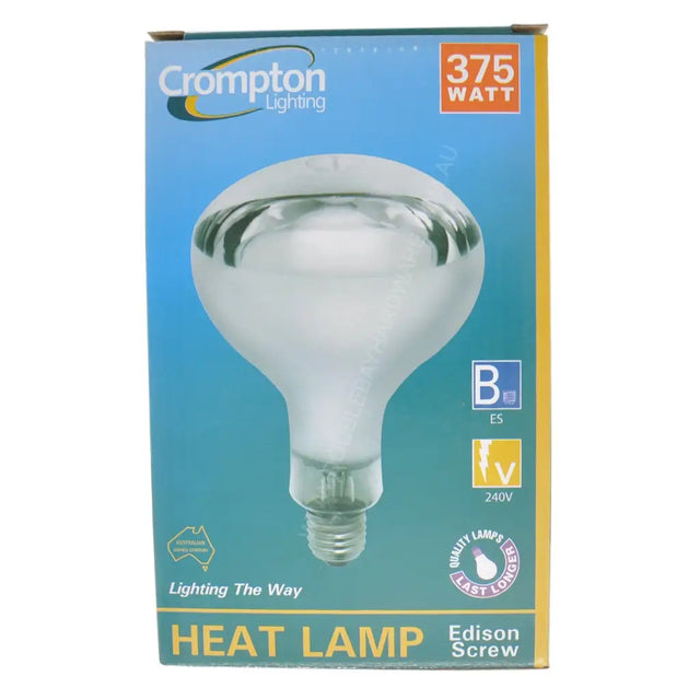 Crompton Lighting heat lamp packaging with bulb image on a white background