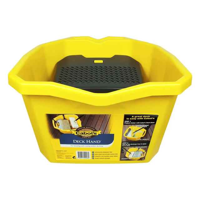 Yellow cleaning bucket with black scrubber on a white background