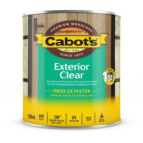 Can of Cabot's Exterior Clear wood care product on a white background