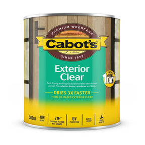 Can of Cabot's Exterior Clear woodcare product on a white background