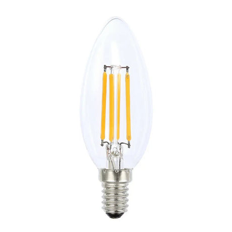LED light bulb with clear glass cover on a white background