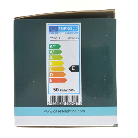 Energy label on a Casell product packaging with a white background