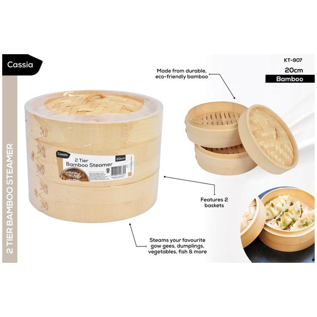 Cassia 2 Tier Bamboo Steamer 20cm KT-907