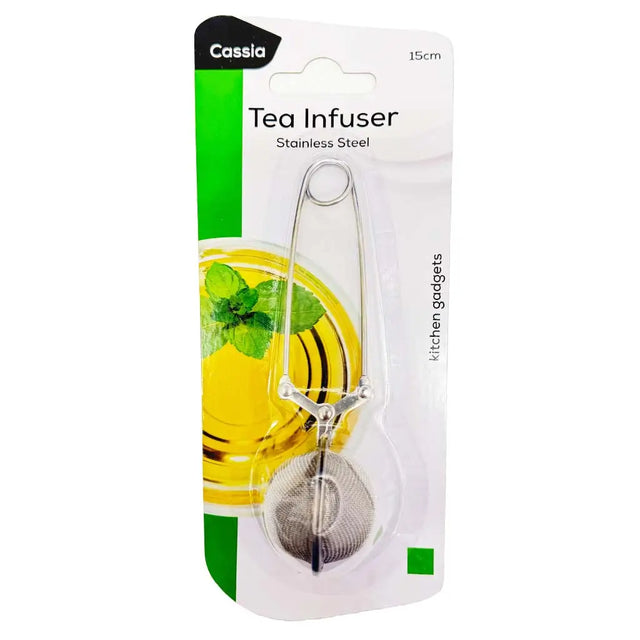 Cassia tea infuser packaging with lemon and mint design on a white background