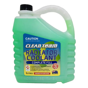 Green radiator coolant container with label on a white background