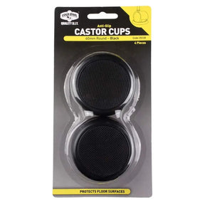 Pack of black anti-slip caster cups with packaging on a white background