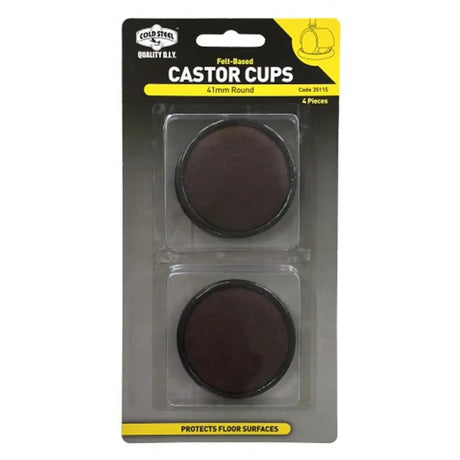 Packaged castor cups with clear plastic window on a white background