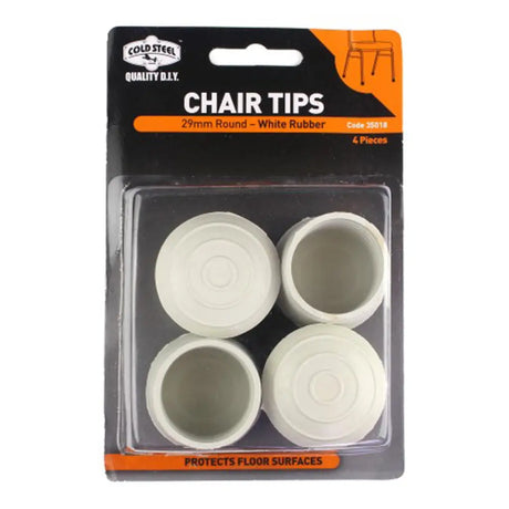 Packaged chair tips with white rubber on a clear background