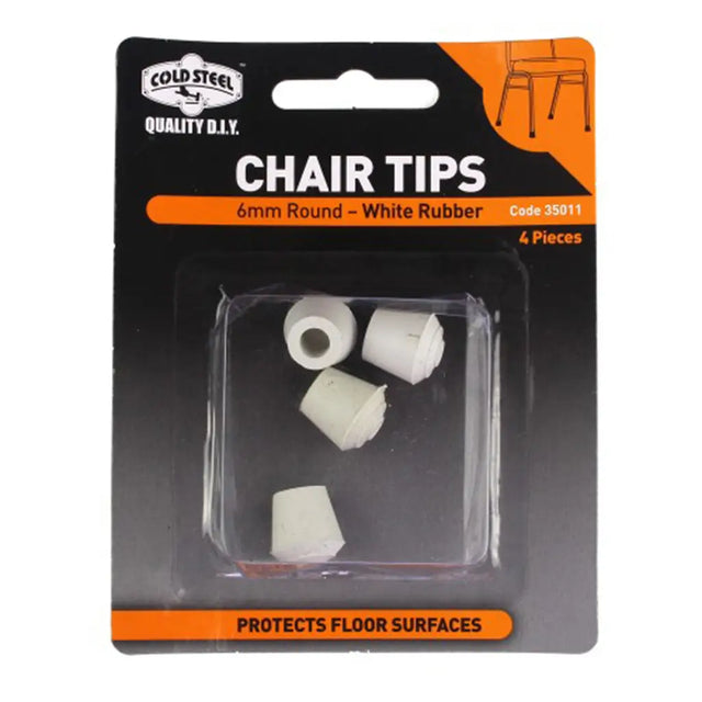 Packaged chair tips with white rubber on a clear background
