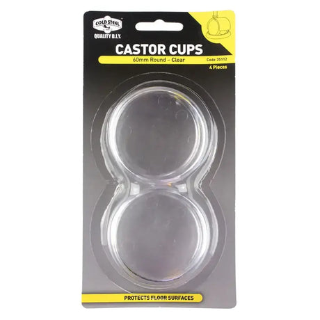 Packaged castor cups with clear plastic cups on a black background