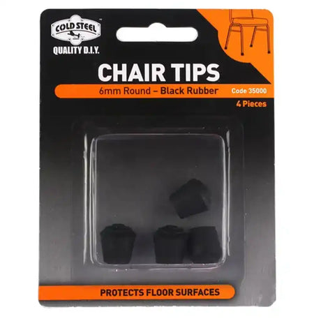 Packaged chair tips with black rubber on a clear background