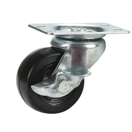 Swivel caster wheel with a black rubber tire on a white background