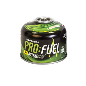 A Companion Pro-Fuel 1493 Butane Gas canister, featuring a black and green label with white and yellow text, on a solid white background.