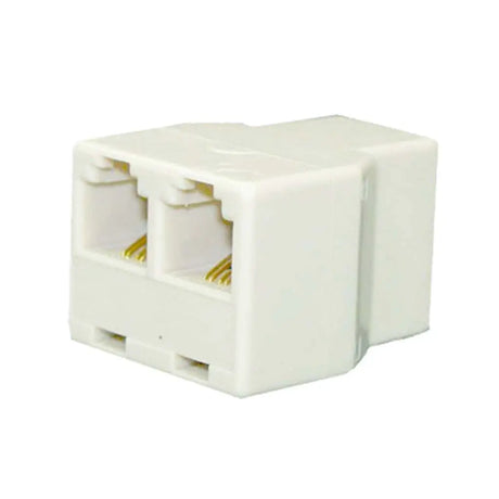 White Ethernet cable connector on a white background