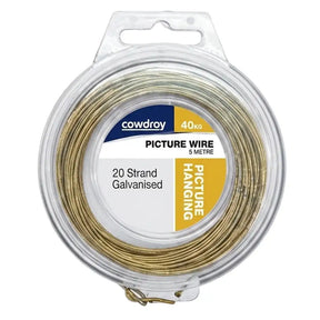 Spool of Cowdroy picture wire with packaging on a white background