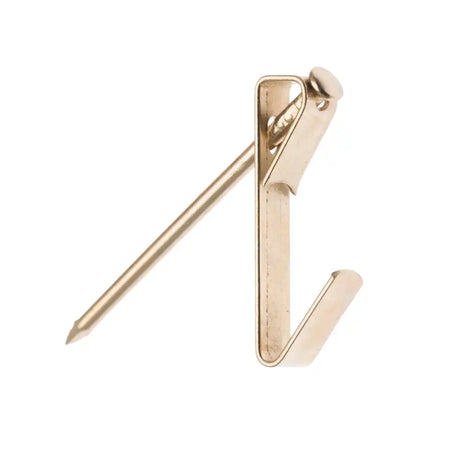 Cowdroy brass-plated angle drive picture hook 18kg twin pin on a white background