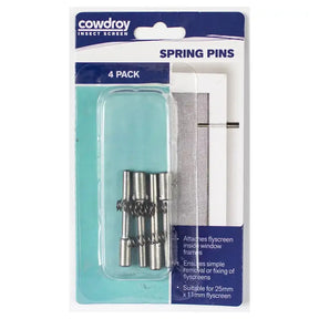 Packaged spring pins for insect screens with Cowdroy branding.