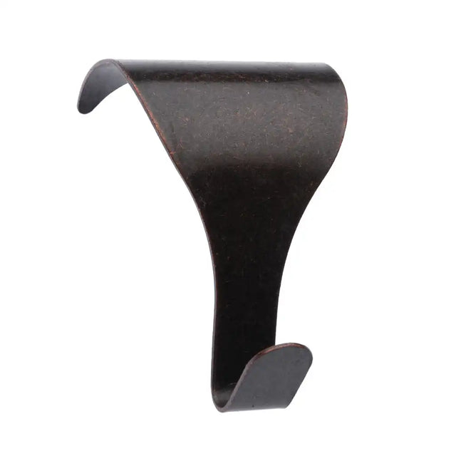 Dark brown metal hook on a white background
