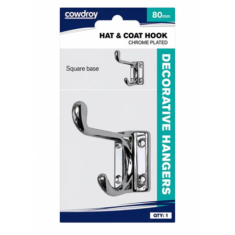 Cowdroy Square Base Hat & Coat Hook 80mm Chrome Plated HDH050060CH