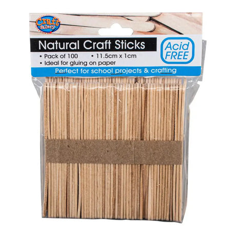 Pack of natural craft sticks with packaging on a white background