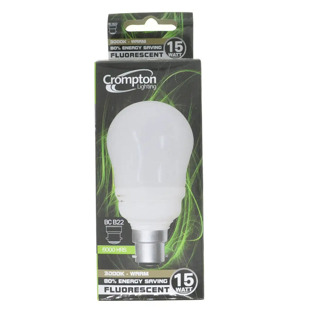 Crompton Lighting fluorescent bulb packaging on a white background