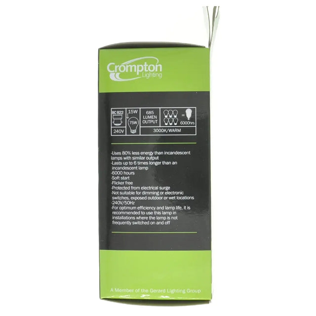 Crompton Lighting product packaging with green and black design on a white background