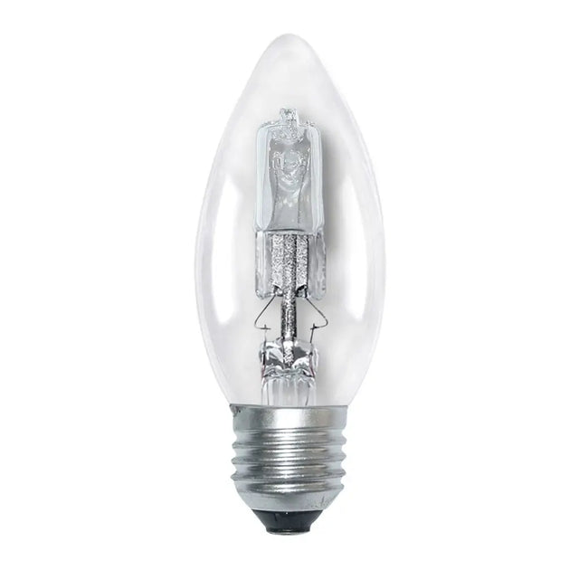 Clear halogen light bulb on a white background