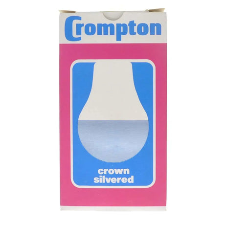 Crompton bulb packaging with blue and pink design on a white background