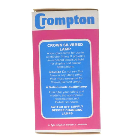 Crompton Crown Silvered Lamp packaging with blue and pink design on a white background