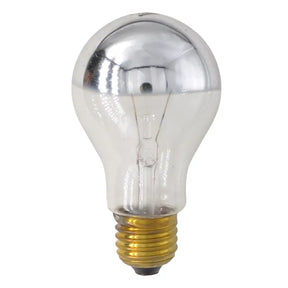 Clear light bulb with metallic top on a white background