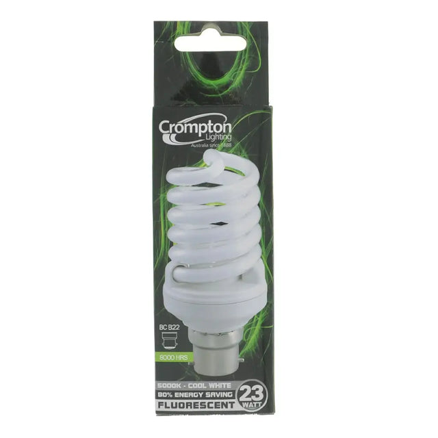 Crompton Lighting fluorescent bulb packaging on a white background
