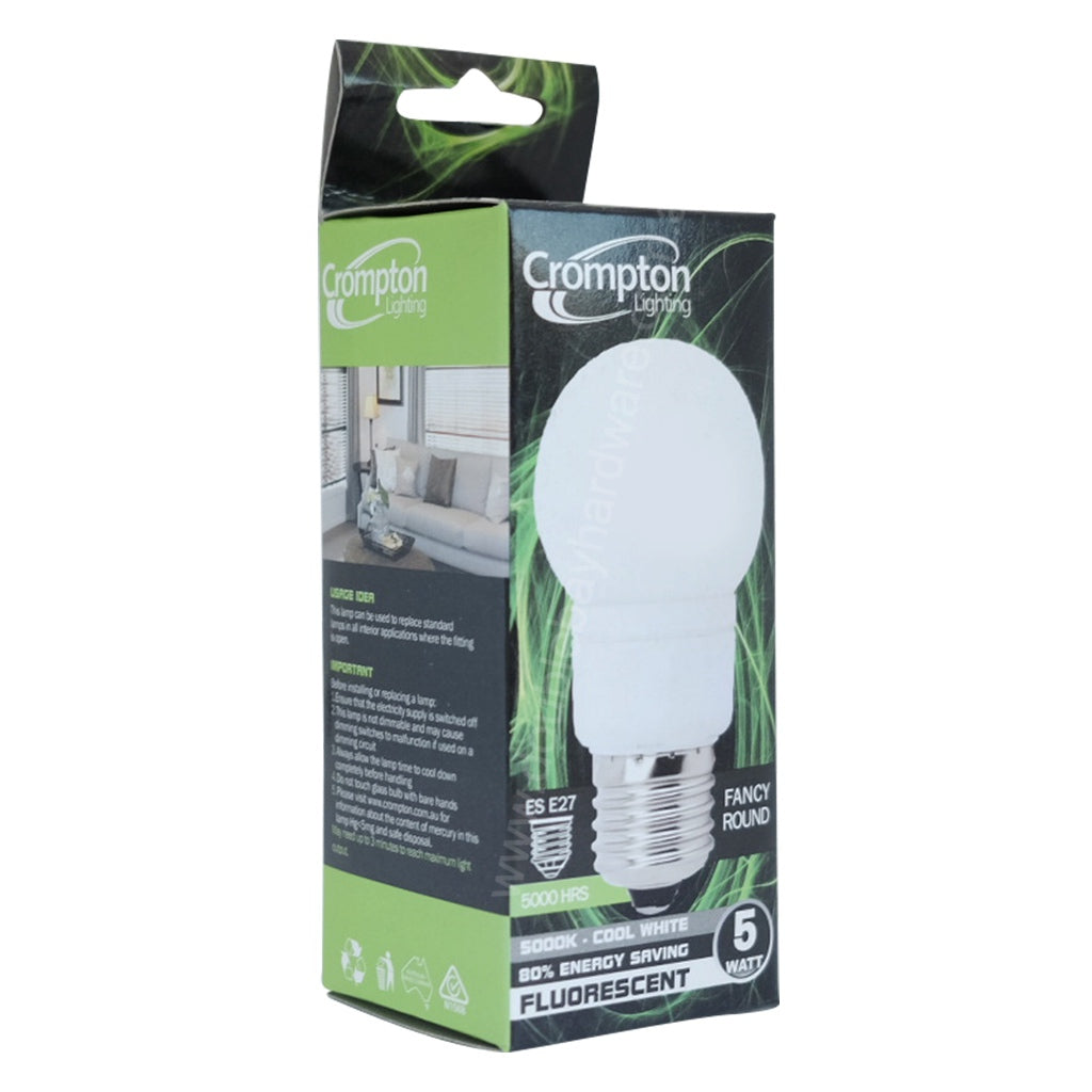 Crompton Fancy Round Energy Saving Light Bulb E27 240V 5W C/W 25541